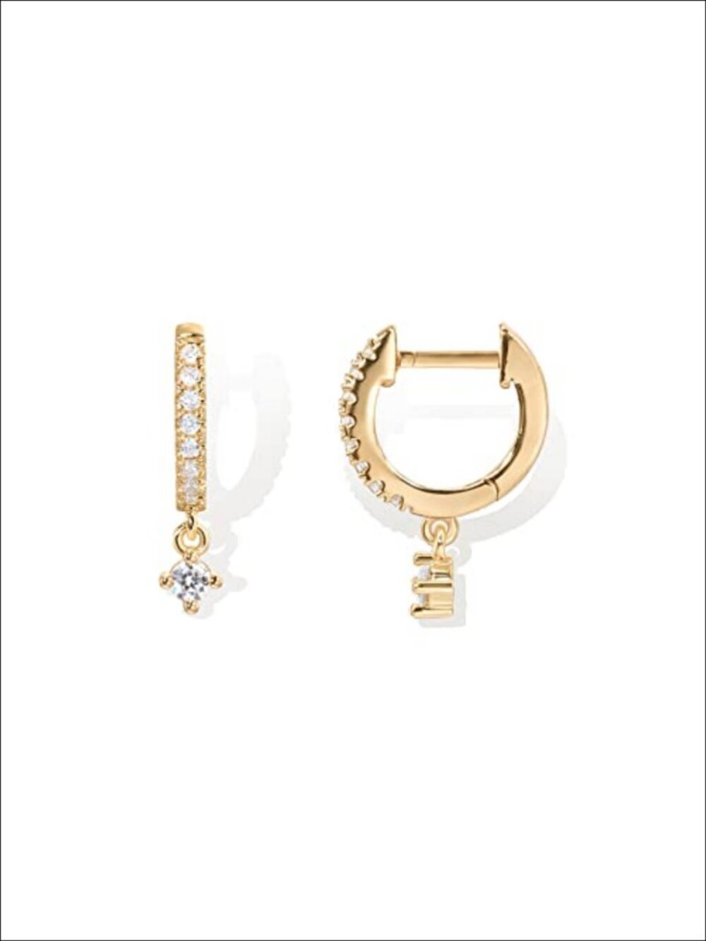 14K Gold Plated Huggie Hoop Earrings Cubic Zirconia Drop